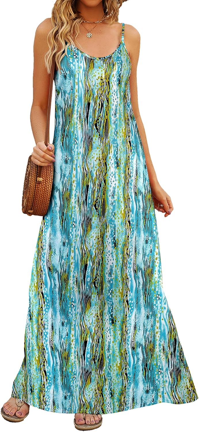 Supnier Women's Summer Maxi Dress with Pockets for Casual Wear