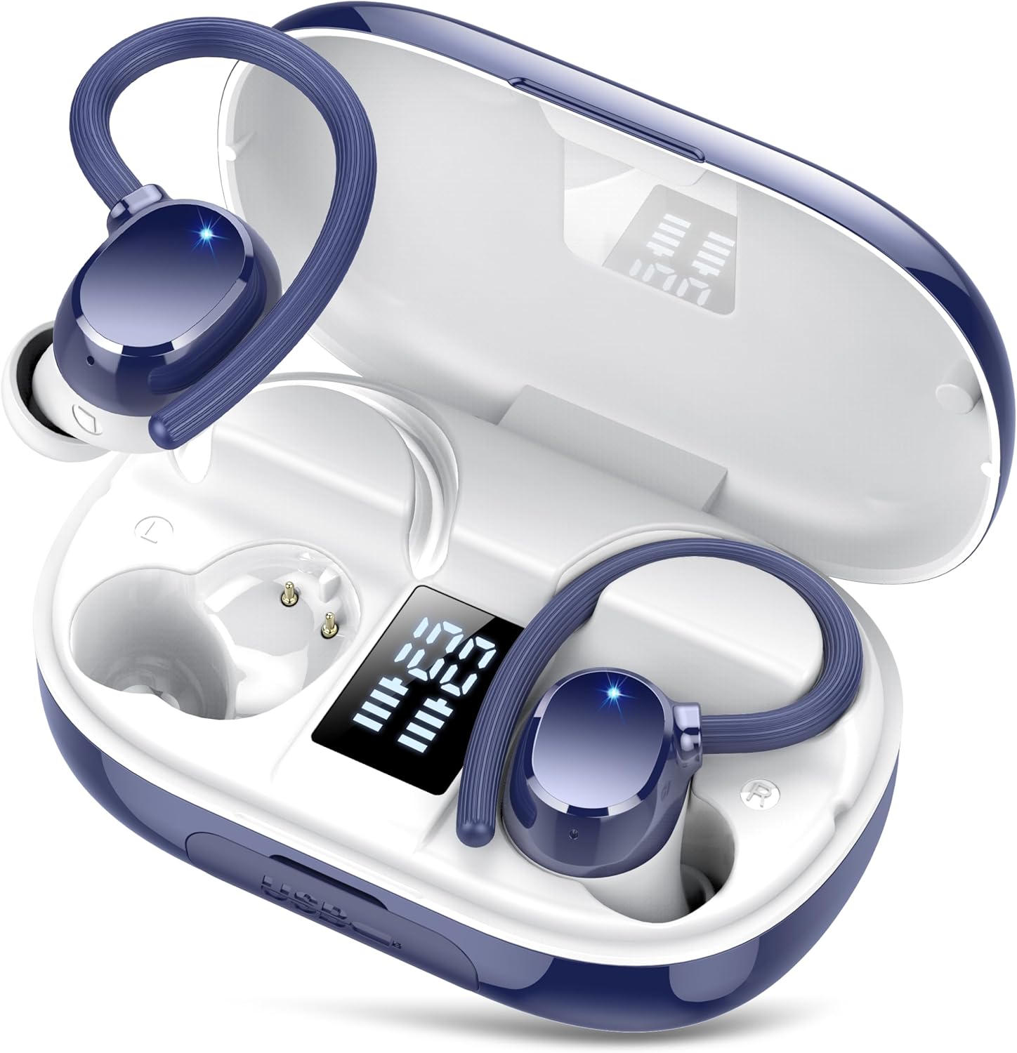 Wireless Earbuds with 128H Playtime and LED Display for Sports