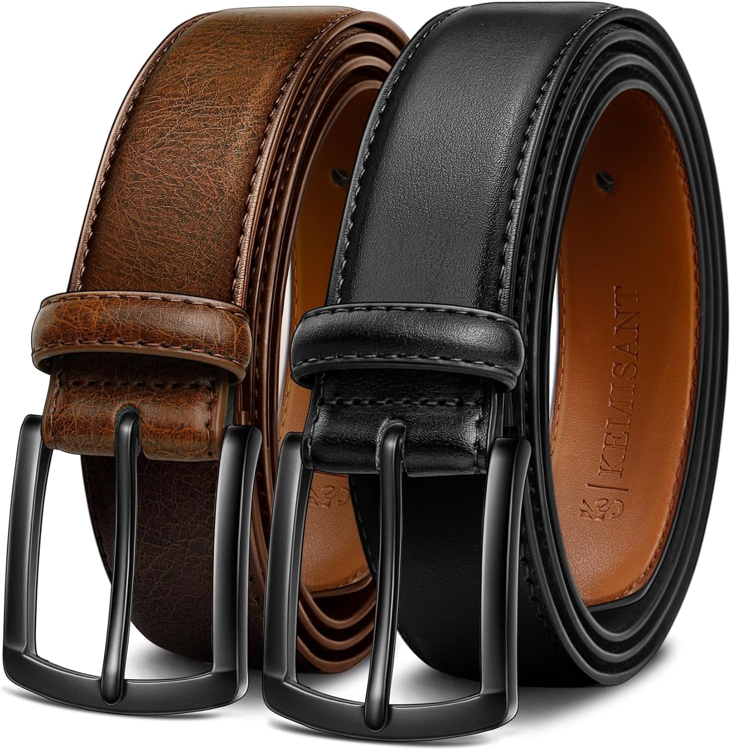 KEMISANT Men Belt 2Pack Genuine Leather for Dress Casual Golf