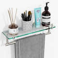Floating Tempered Glass Bathroom Shelf with Towel Bar - Space Saving