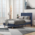 Upholstered Platform Twin Size Bed Frame with Headboard - Blue Velvet