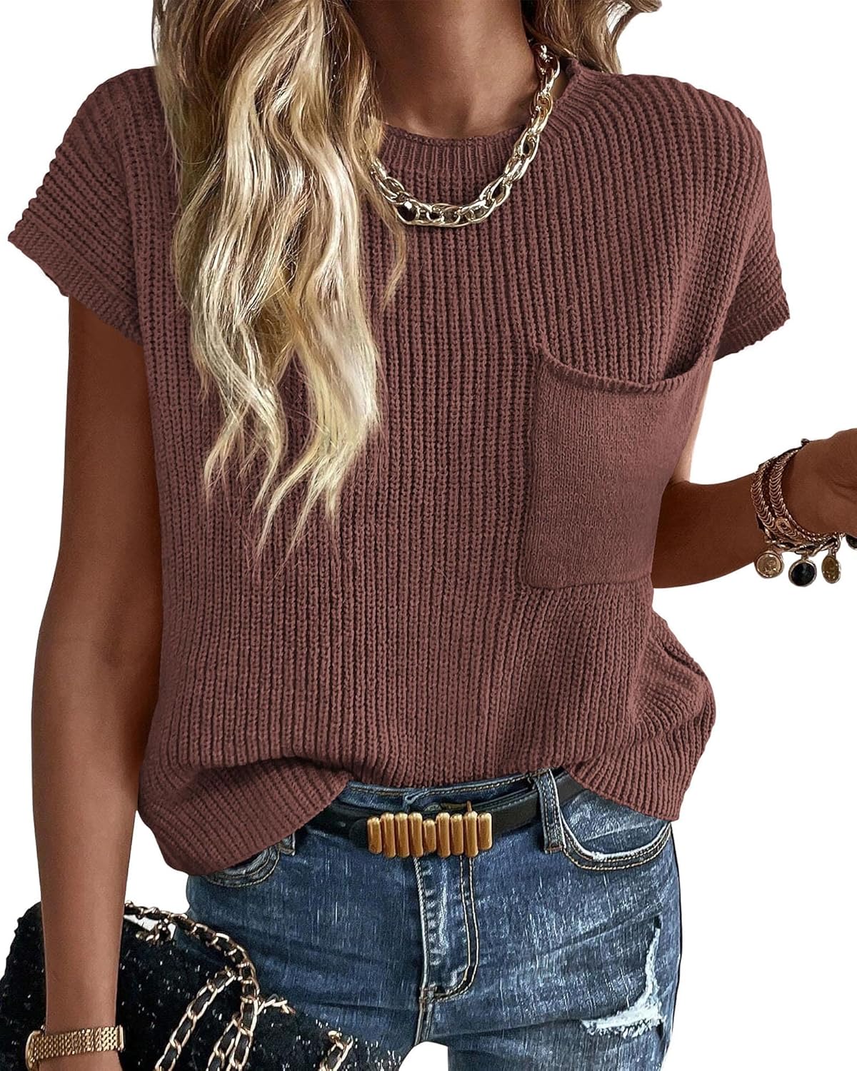 KIRUNDO Summer Fall Short Sleeve Sweater Vest for Women 2025