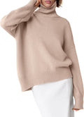 Womens Oversized Turtleneck Sweater High Low Hem - Cozy Fall Top