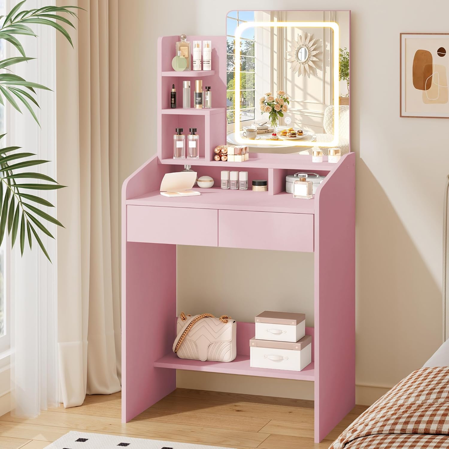 Small Makeup Vanity Desk with Lighted Mirror for Your Space