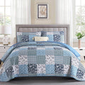 Mybedsoul Navy Blue Quilt Set Queen Size - Reversible Plaid Floral