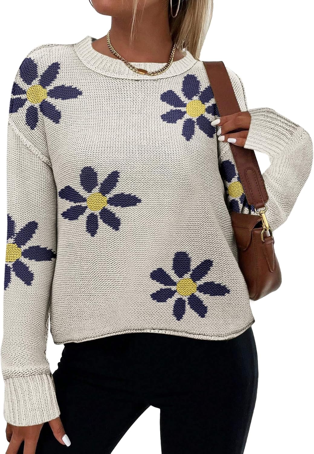 Zeagoo Women's Crew Neck Cropped Sweater for Fall Style