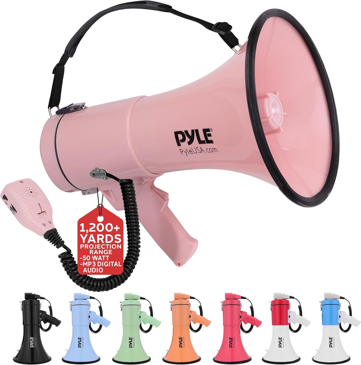 Pyle 50W Megaphone Bullhorn with Siren and Adjustable Volume