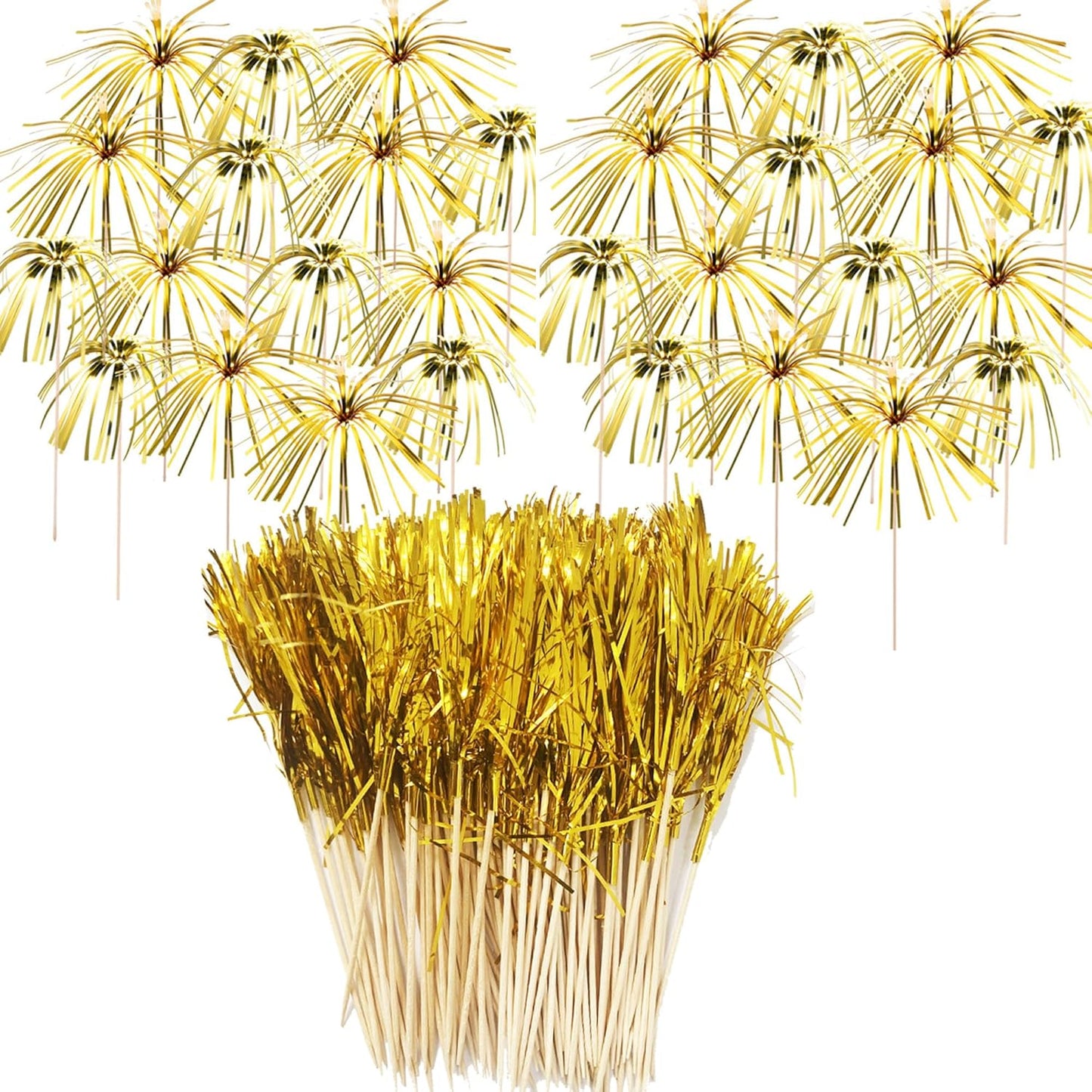 Gold Firework Party Picks: Festive 18.5CM Toothpicks