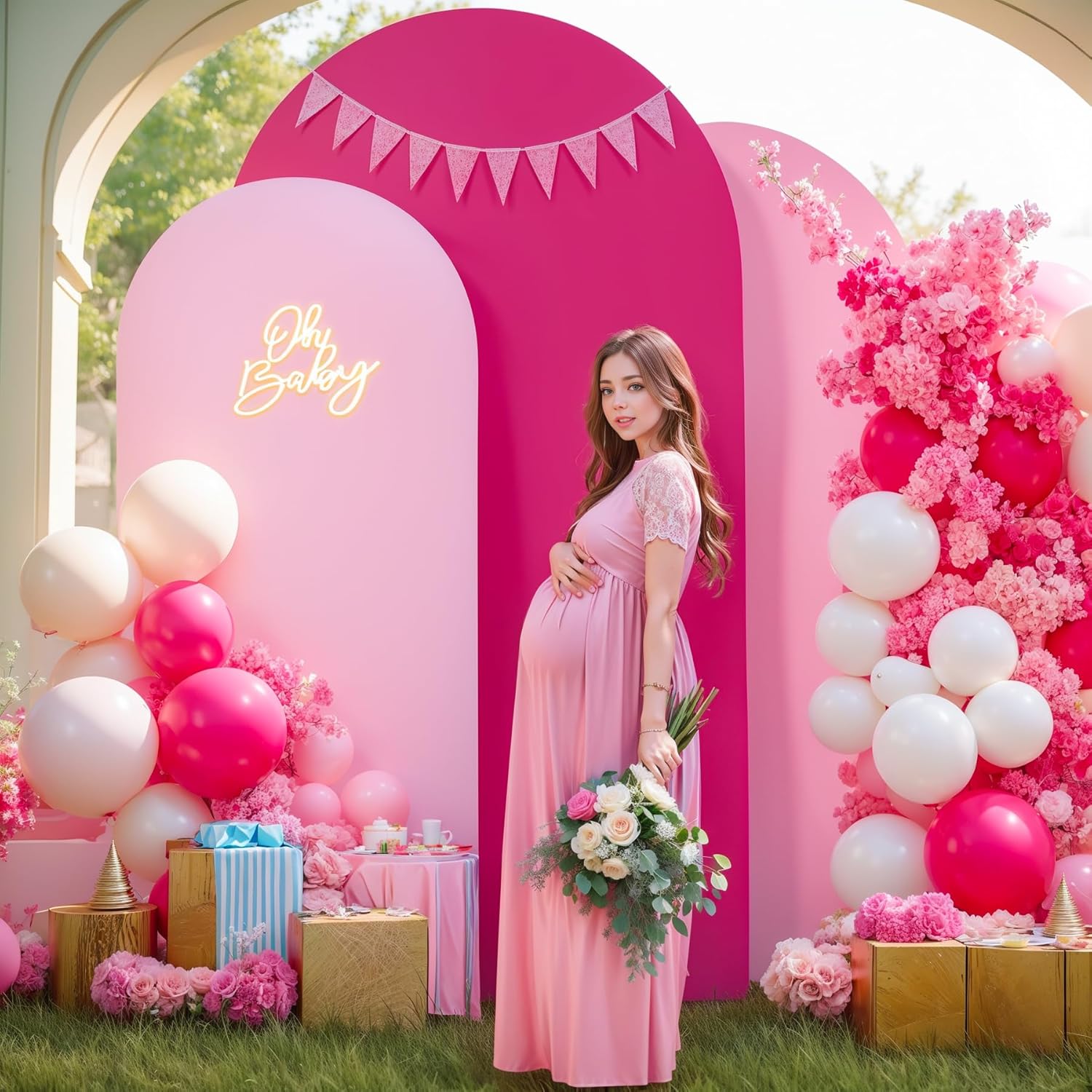 Pink Arch Backdrop Cover Set of 3 for Weddings and Parties