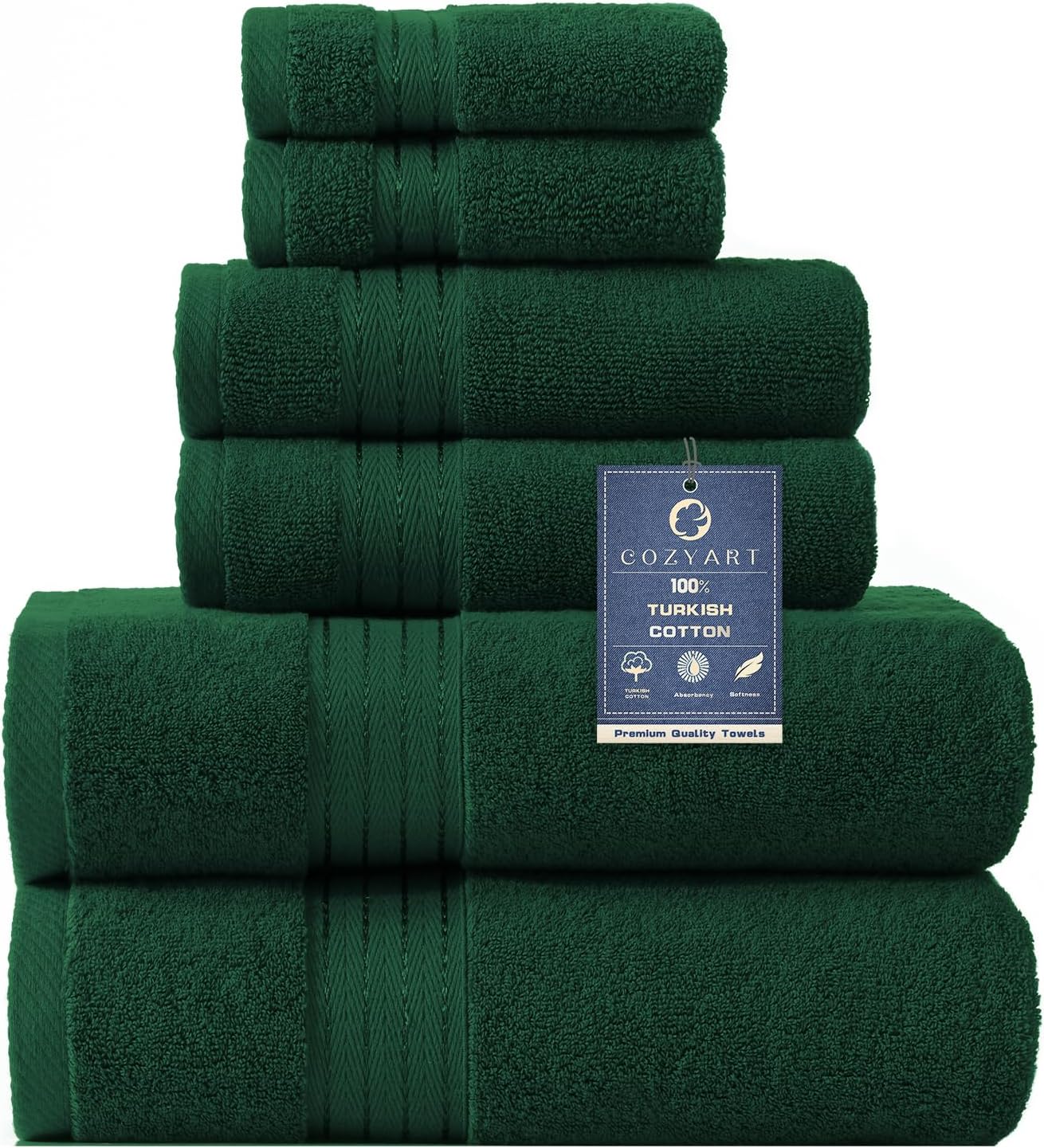 COZYART Dark Green Bath Towels Set - Luxurious Turkish Cotton