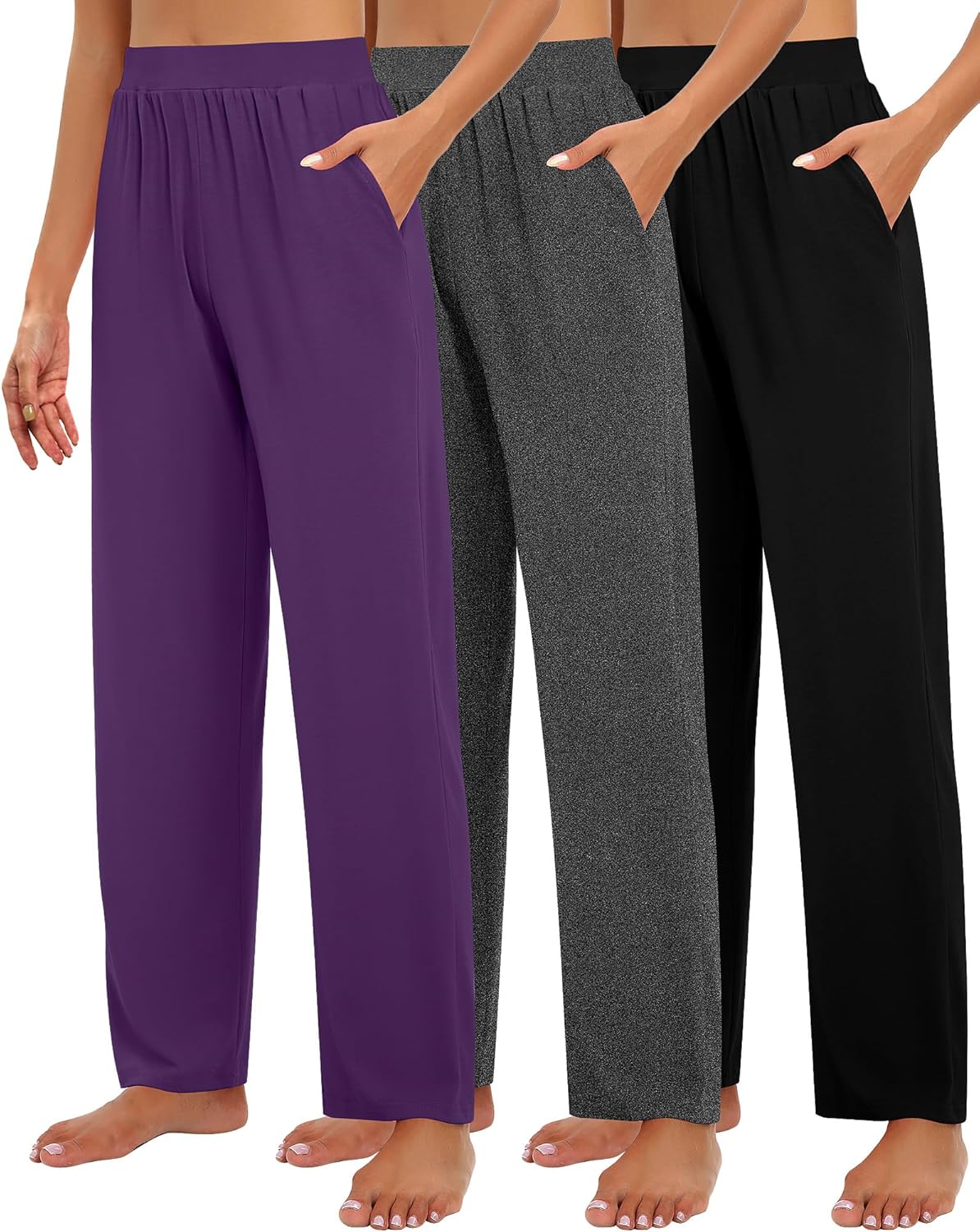 Cozy Wide Leg Lounge Pants for Women - 3 Pack Comfy Slacks