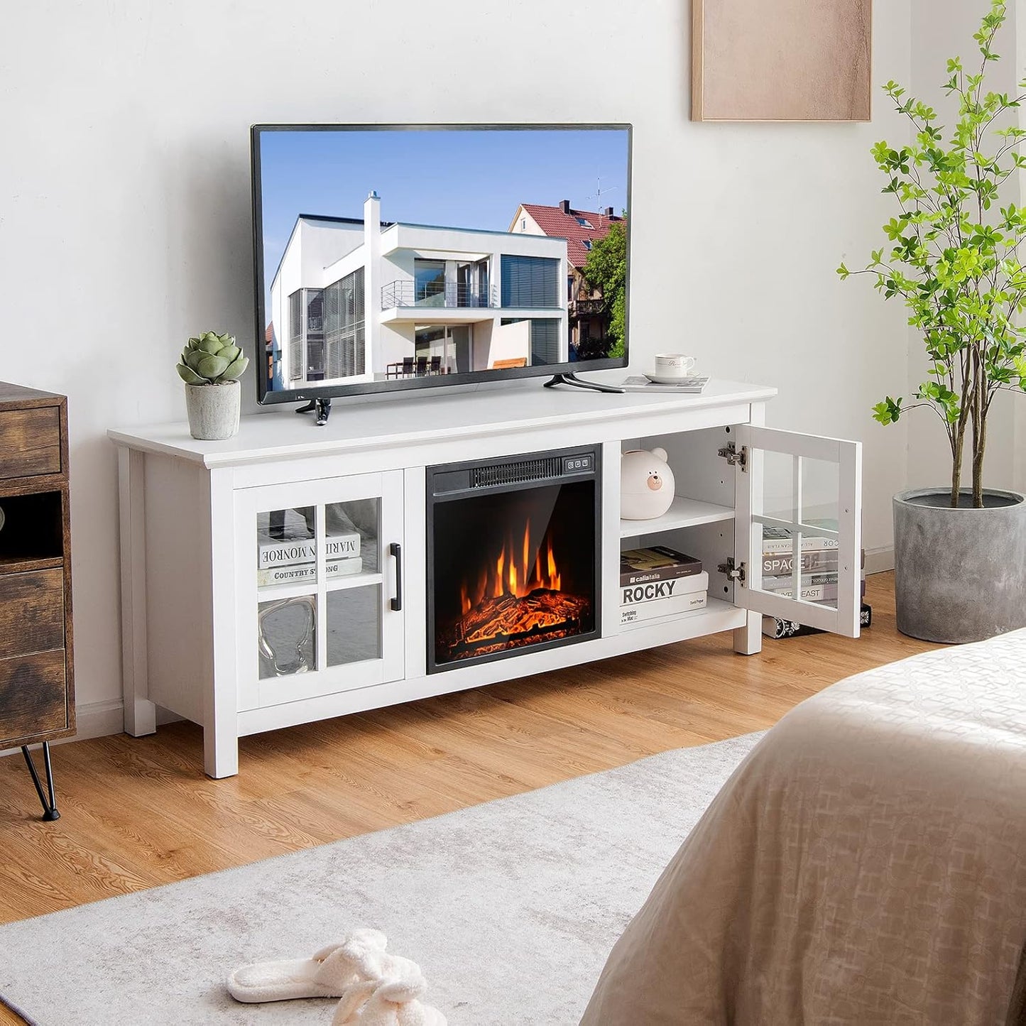 Tangkula 65 Electric Fireplace TV Stand