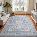 4x6 Blue Washable Boho Area Rug for Vintage Floral Style