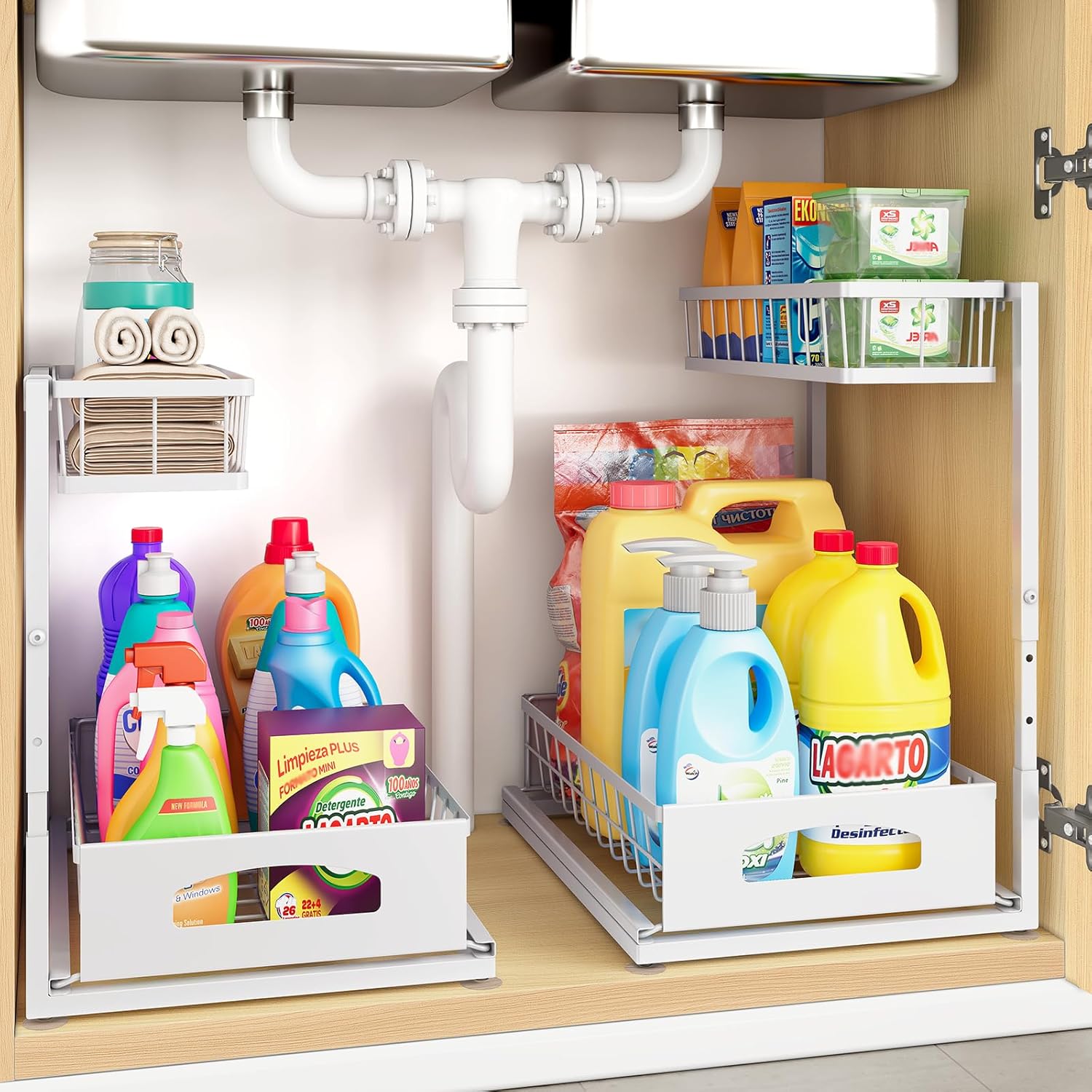 Under Sink Organizer 2 Pack Adjustable Storage Solution for Home