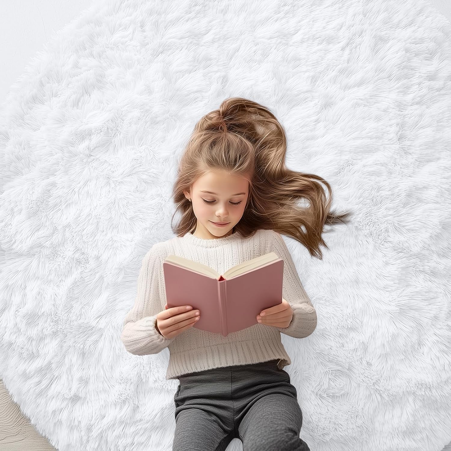 OLANLY White Round Rugs for Bedroom - Soft Fluffy Area Rugs