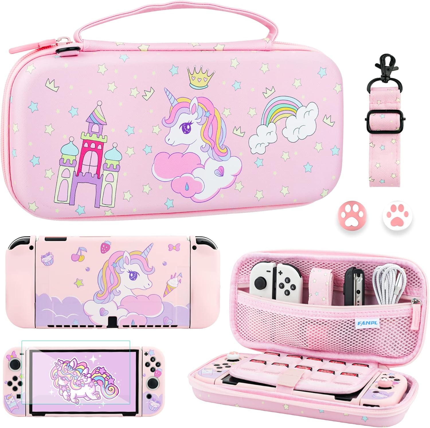 FUNDIARY Pink Travel Carrying Case for Nintendo Switch OLED