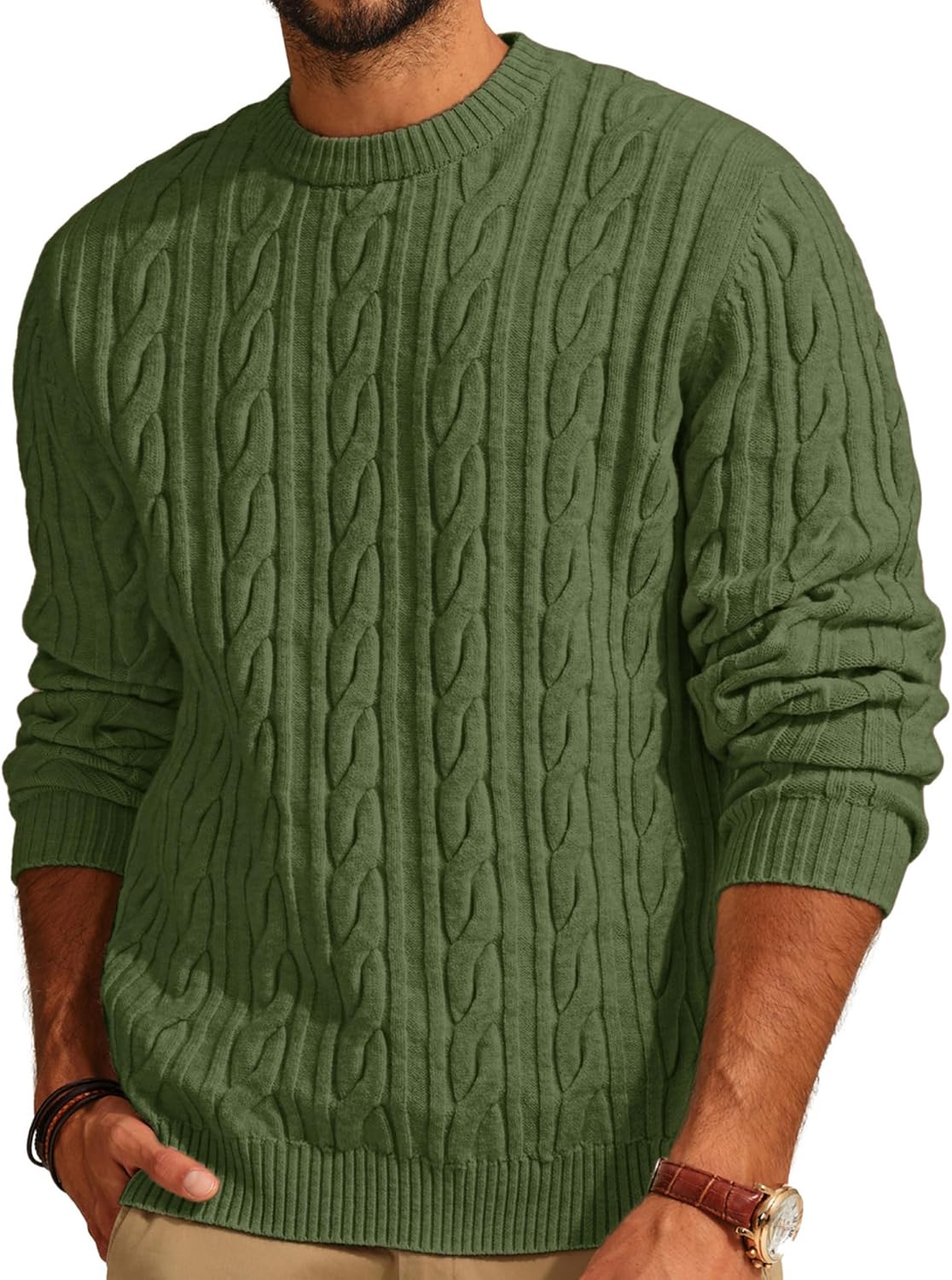 PJ PAUL JONES Mens Sweater Crewneck Cable Knit Pullover Style