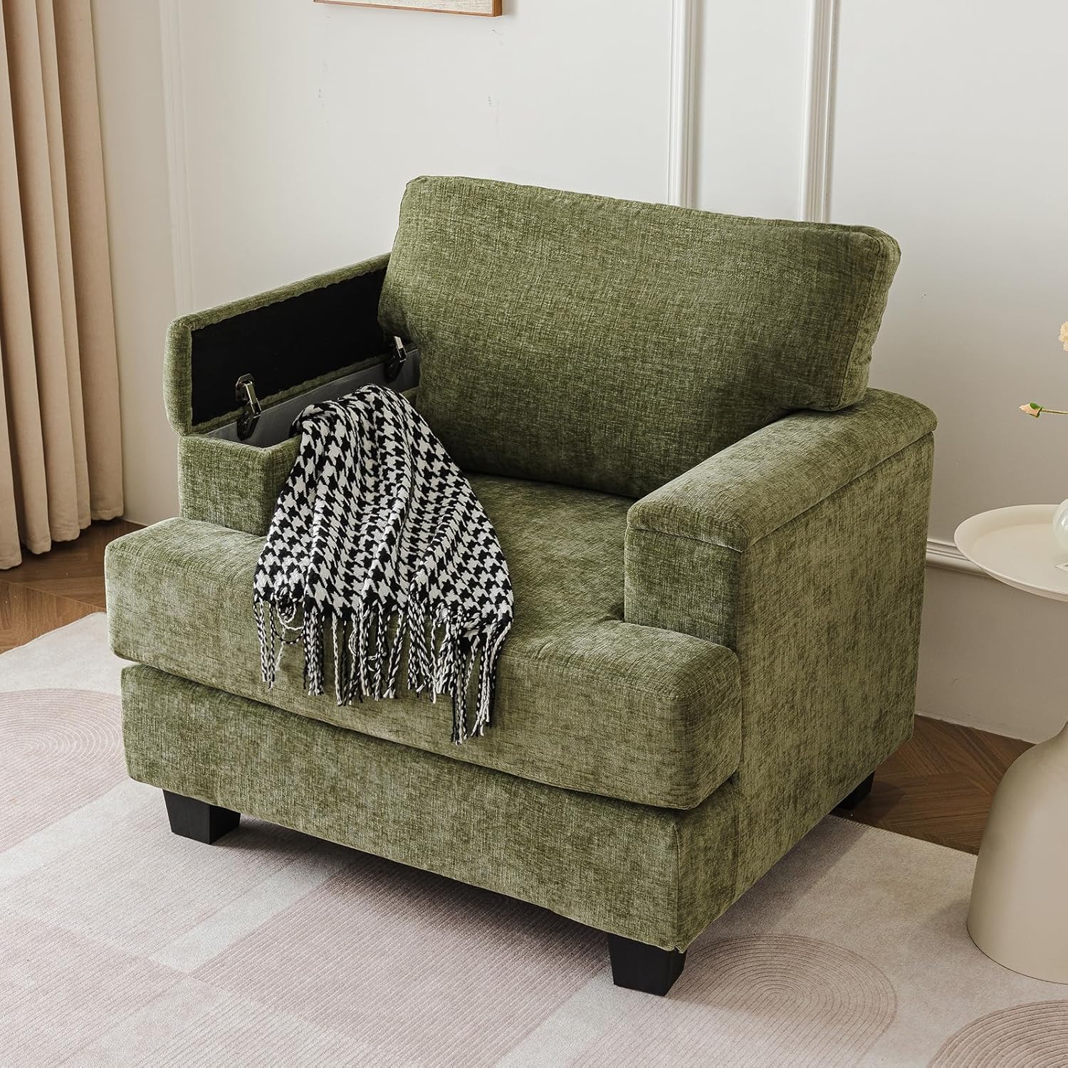 Comfy Oversized Armchair with Organizer - Chenille Green