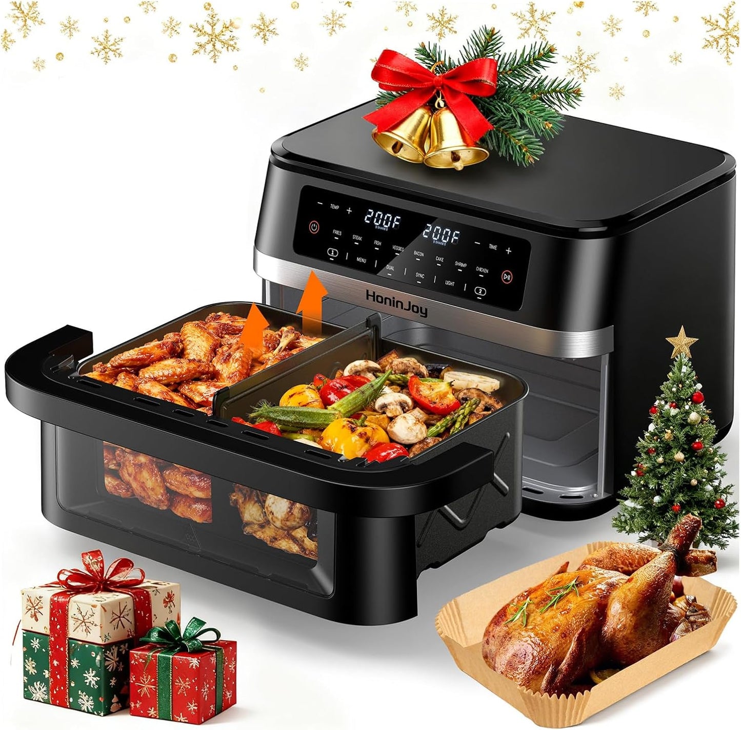 12QT Large Dual Basket Air Fryer with Flex Basket Design