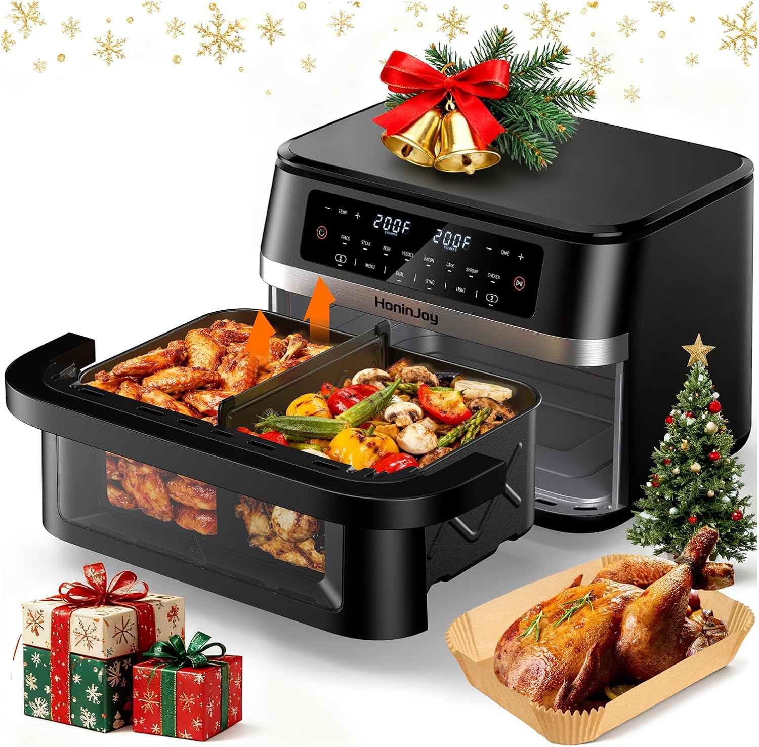 12QT Large Dual Basket Air Fryer with Flex Basket Design