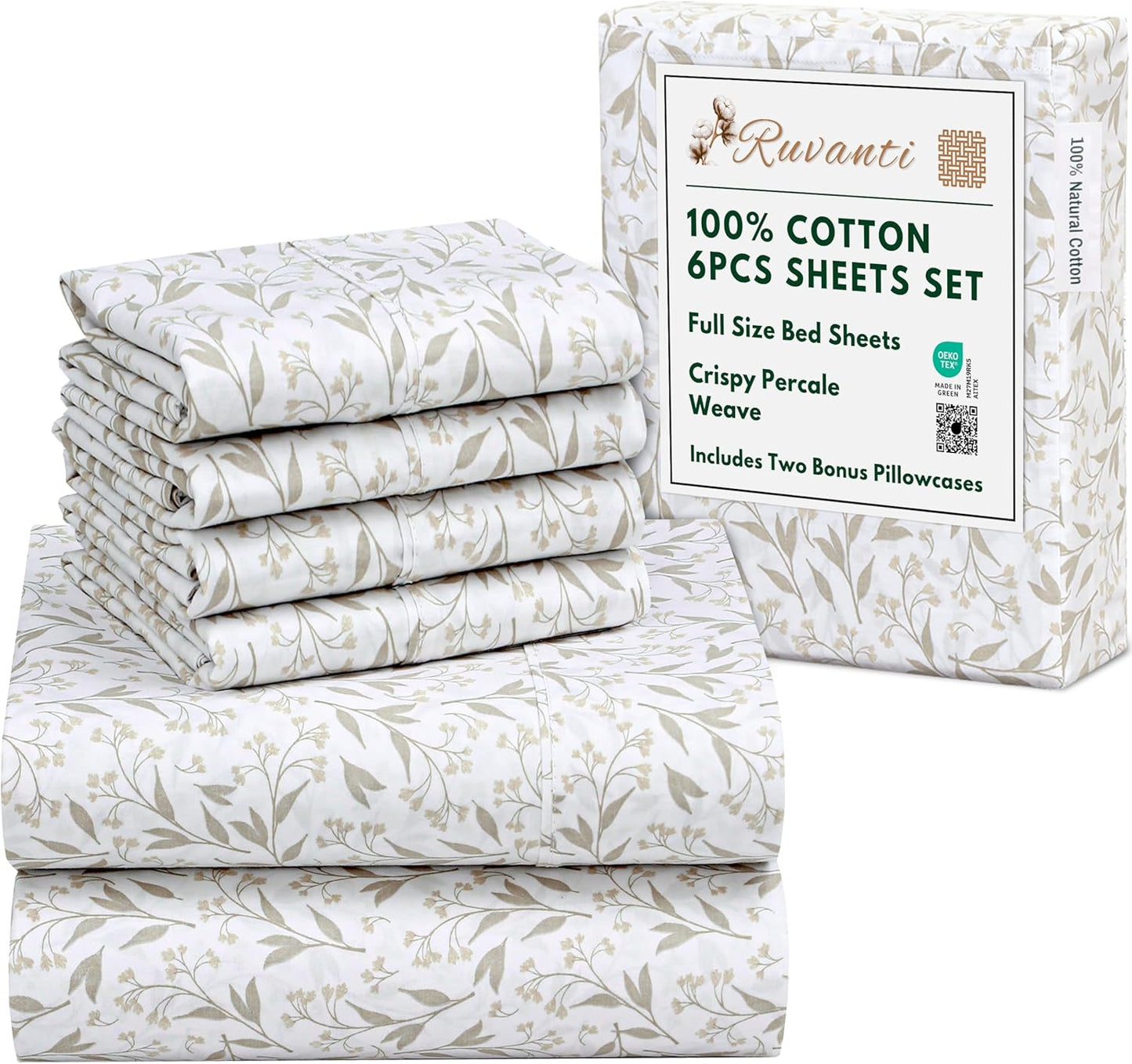 RUVANTI 6 Pcs Cotton Sheets - Soft, Lightweight & Breathable
