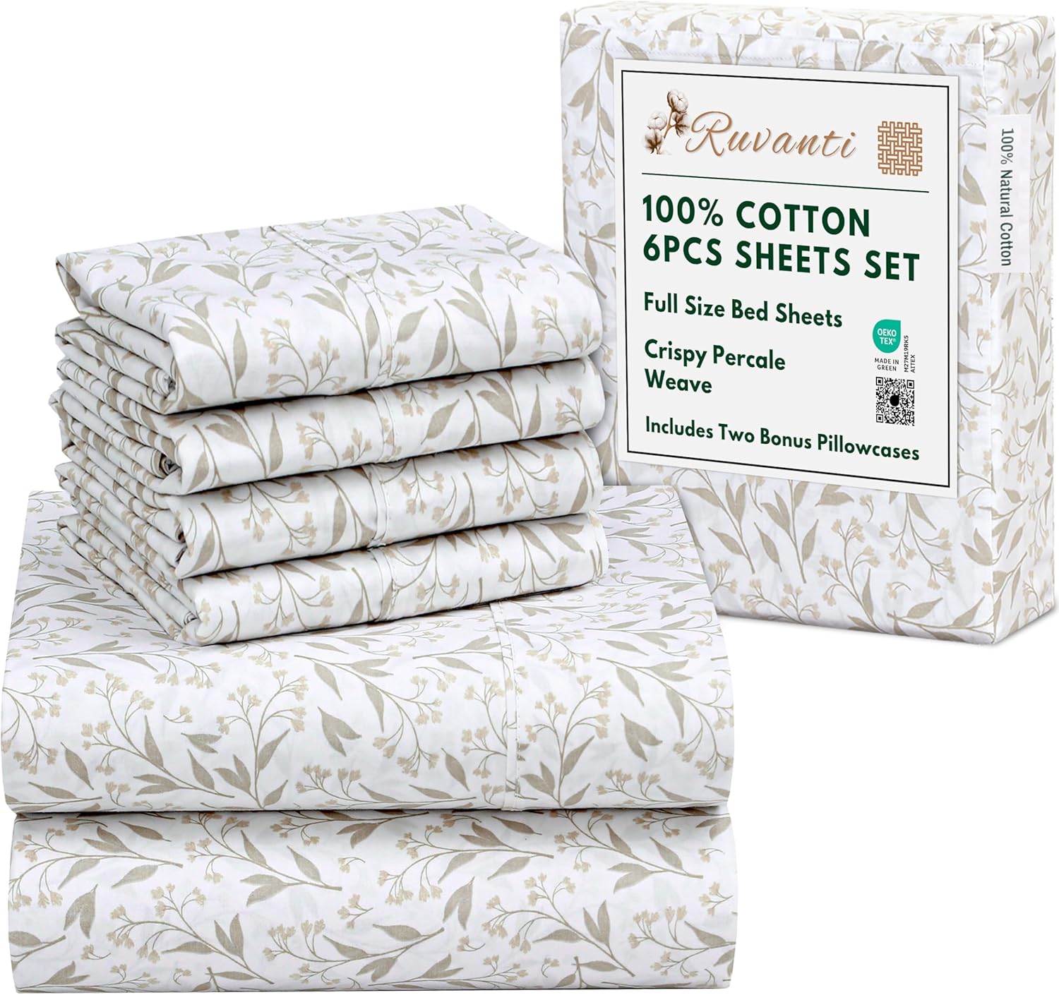 RUVANTI 6 Pcs Cotton Sheets - Soft, Lightweight & Breathable