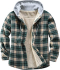 Men's Cotton Plaid Shirt Jacket with Hood - Fleece Lined Flannel