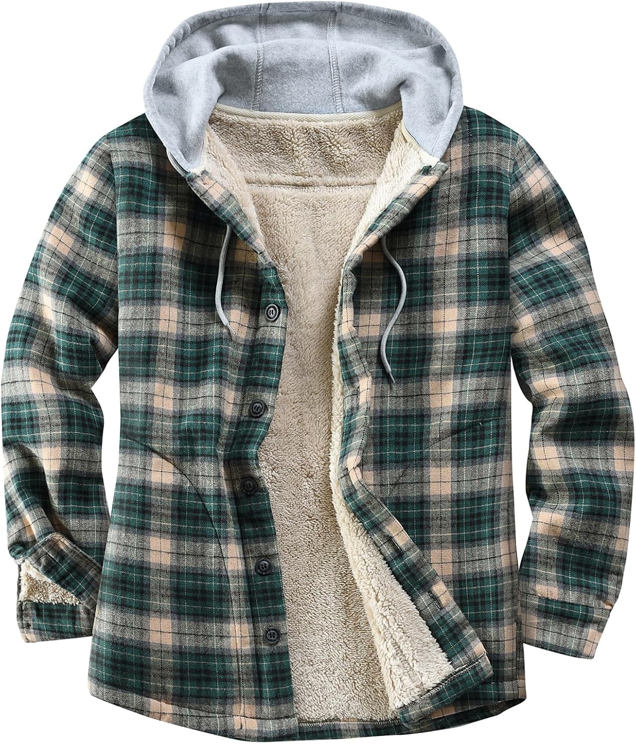 Men's Cotton Plaid Shirts Jacket with Fleece Lining for Comfort