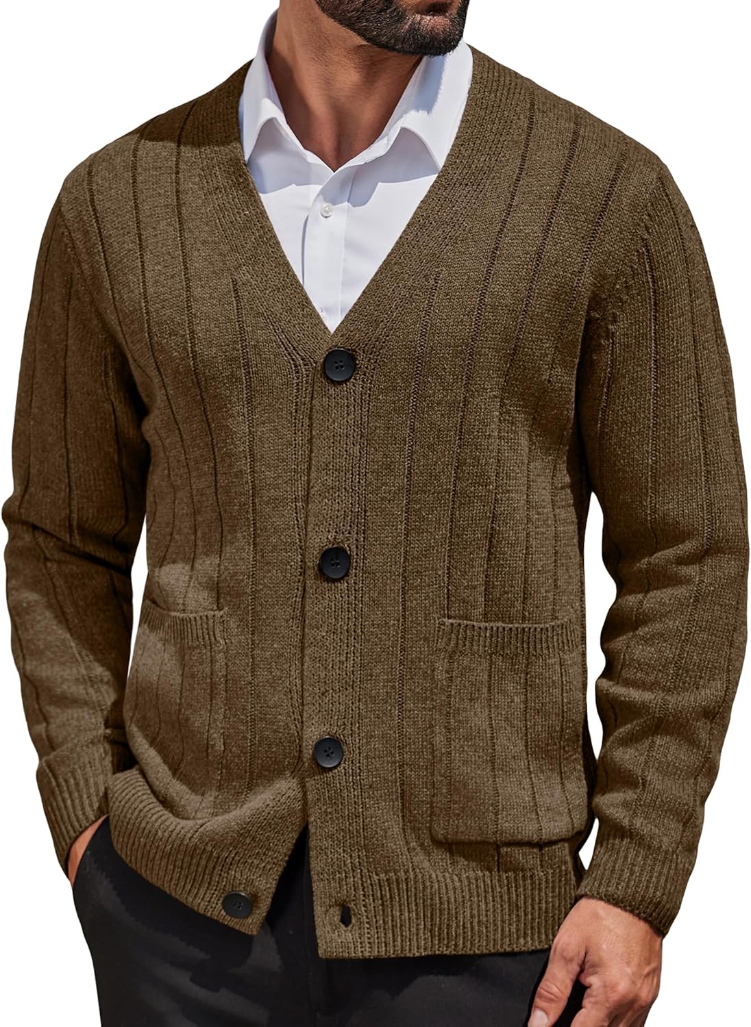 COOFANDY Men's Cardigan Sweater with Pockets for Style