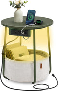 LILEA Side Table with Charging Station and LED Nightlight - Modern