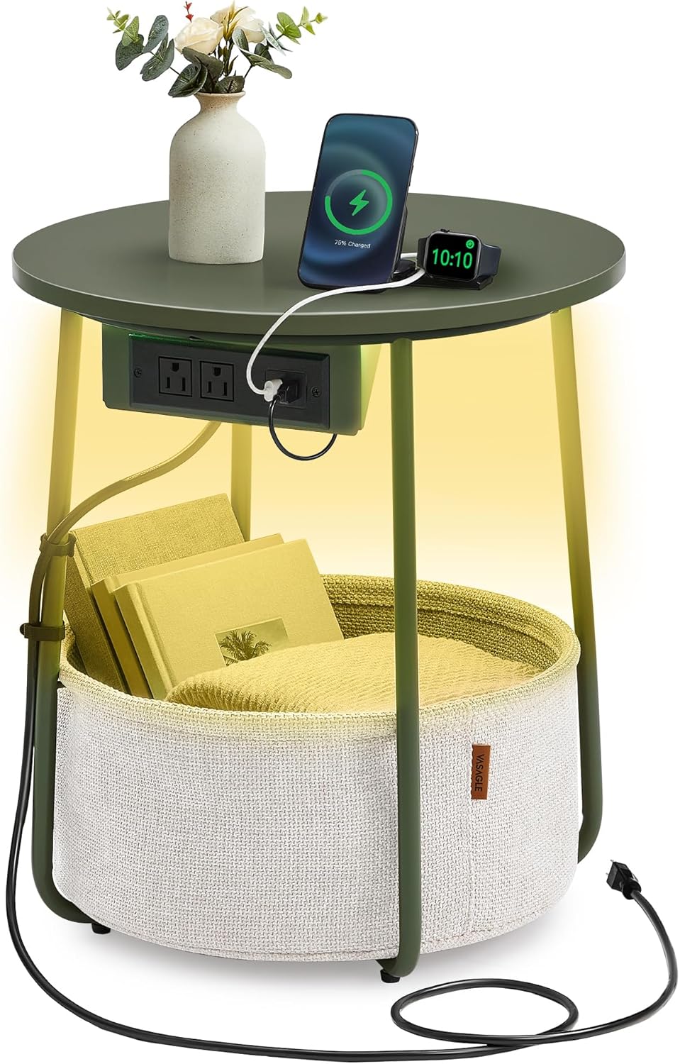 VASAGLE LILEA Collection Side Table with Charging Station