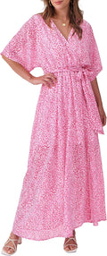 ANRABESS Womens Boho Flowy Wrap V Neck Maxi Dress - Comfortable Fit