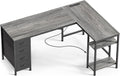 55 Inch L Shaped Desk with Fabric Drawers - Reversible Workstation