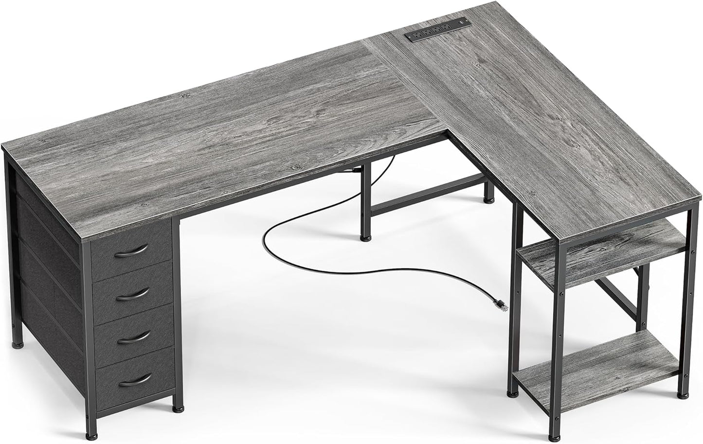 Huuger 55 Inch L Shaped Desk with Power Outlets and Drawers