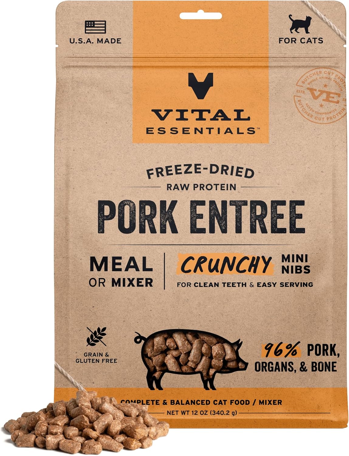 Vital Essentials Freeze-Dried Raw Pork Cat Food for Peak Vitality