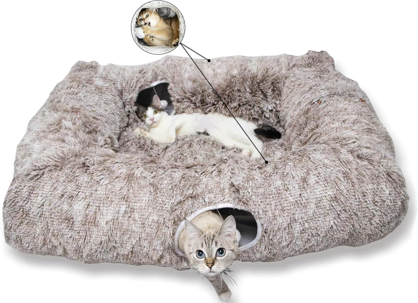 Spacious XL Cat Tunnel Bed for Indoor Cats with Warm Mat
