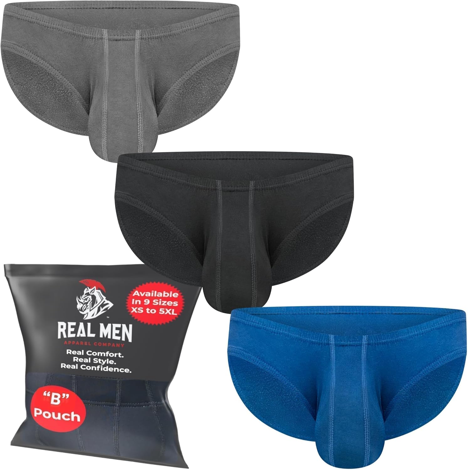 Real Men Ares-Accent Low-Rise Pouch Bikini Briefs for Comfort