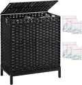 Laundry Hamper with Lid 112 L Handwoven Rattan Wicker - Black Dual