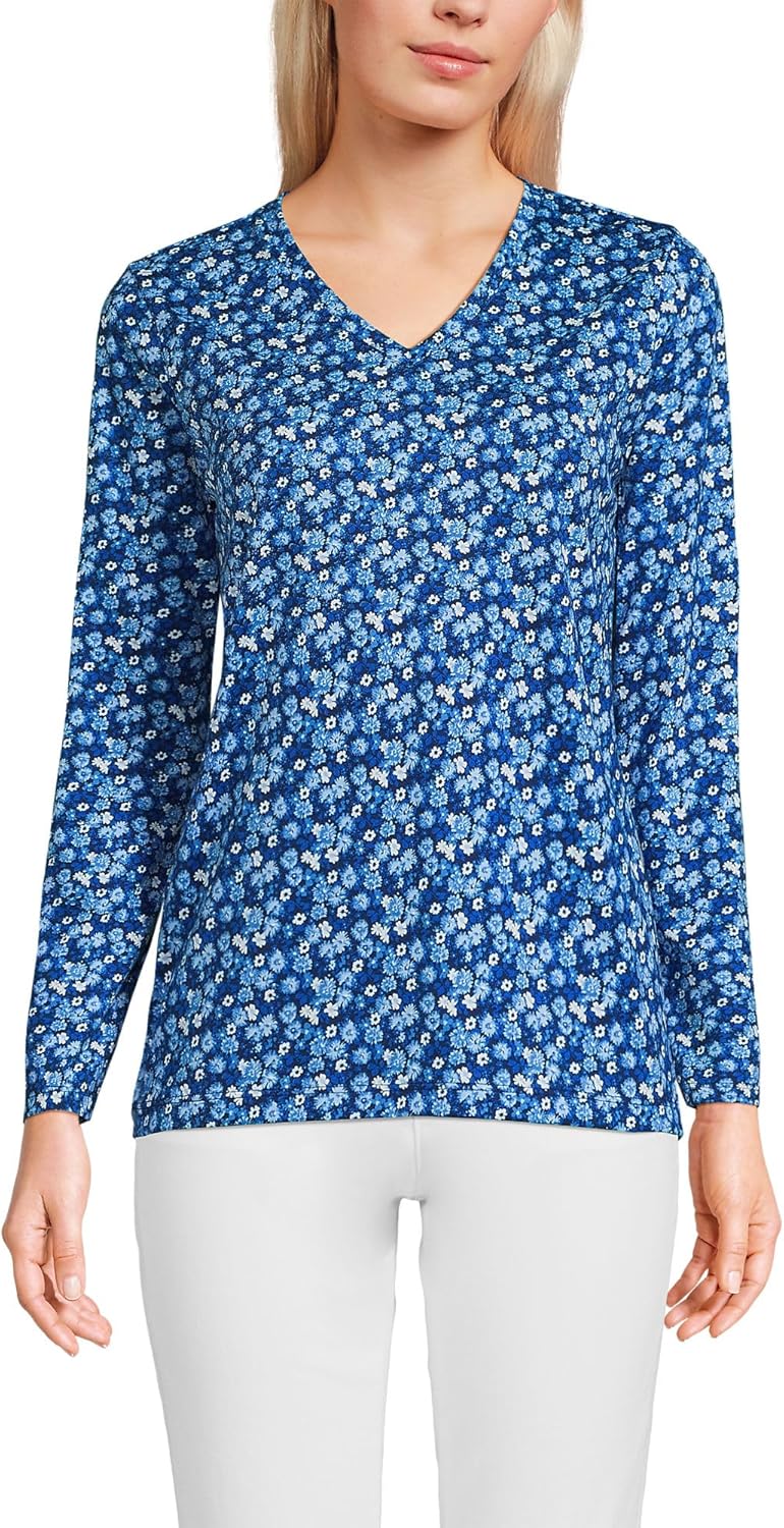 Relaxed Supima Cotton Long Sleeve V-Neck T-Shirt for Women
