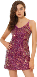 Allegra K Sequin Dress for Women - Glitter Spaghetti Strap Mini