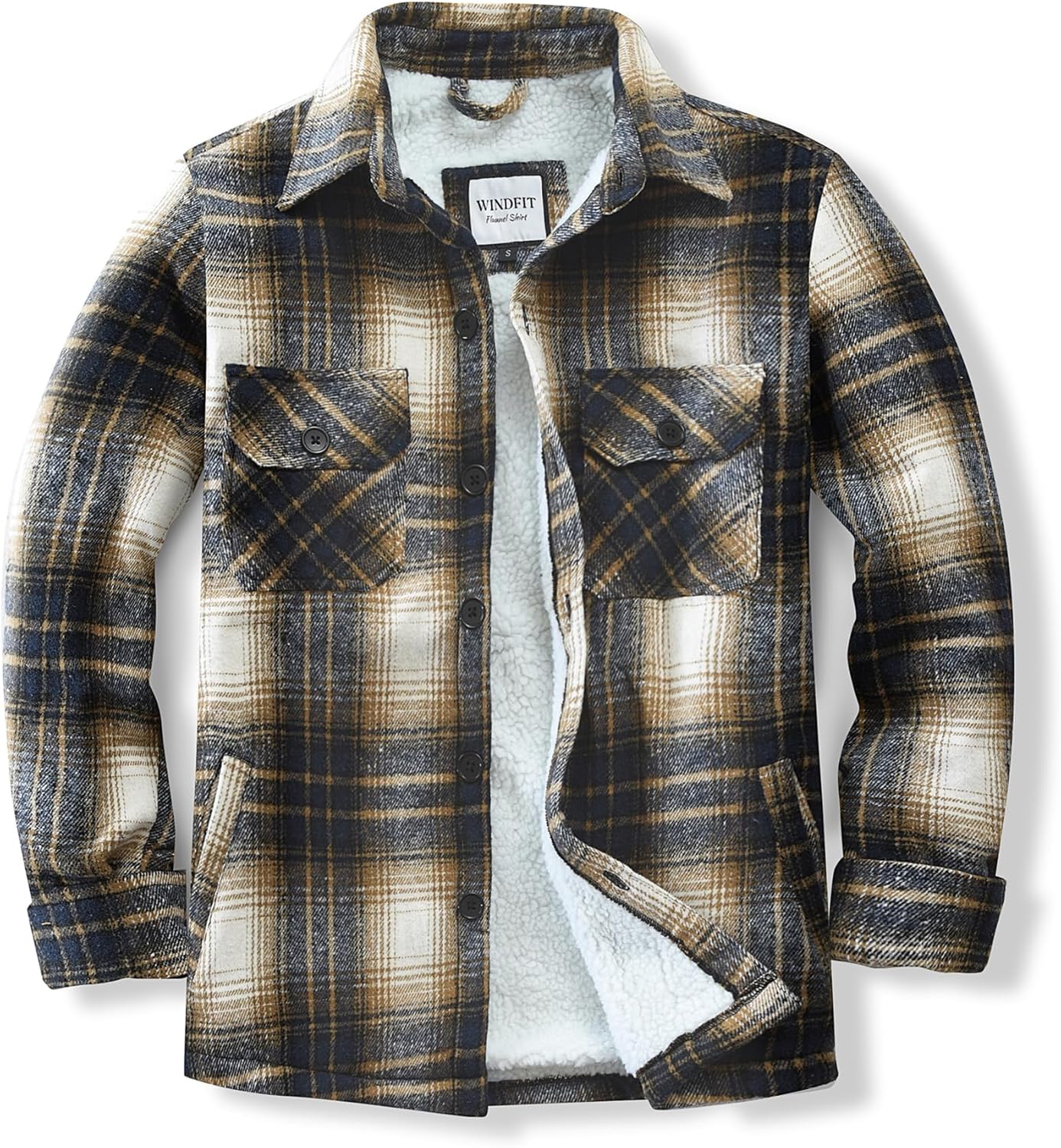 Men's Cotton Sherpa Lined Flannel Shirt Jacket for Comfort