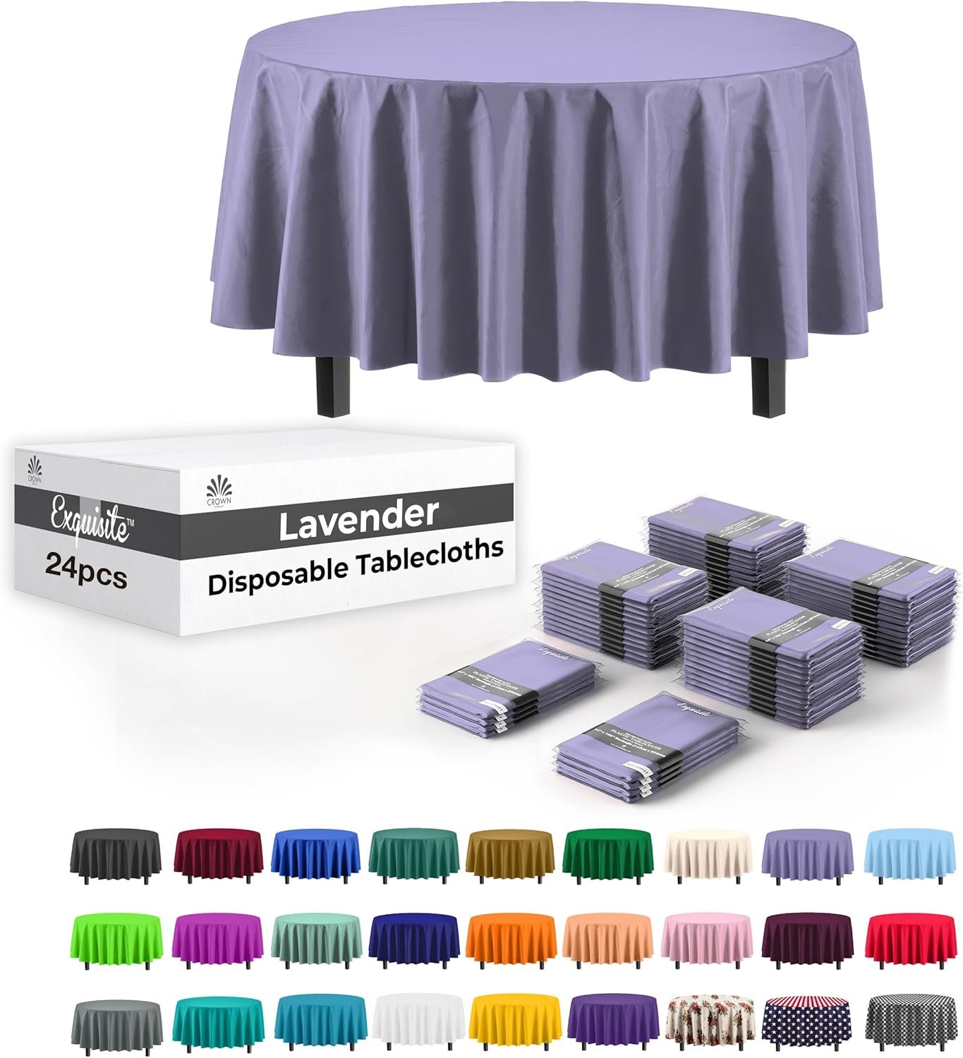 Lavender Round Plastic Tablecloths - Premium Quality Pack of 24