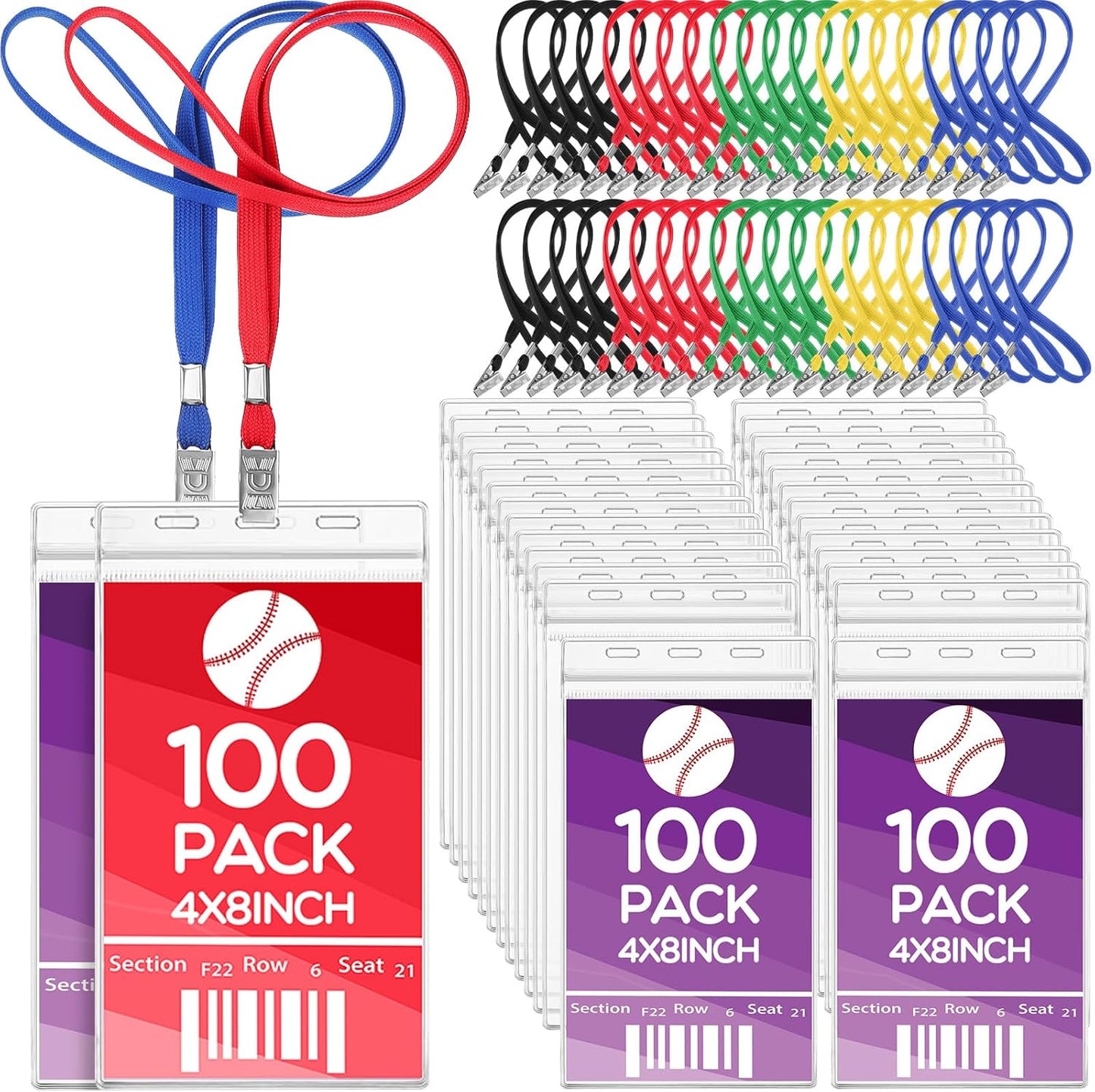 Extra Large 4 x 8 Inch Badge Holders with Lanyards for Events