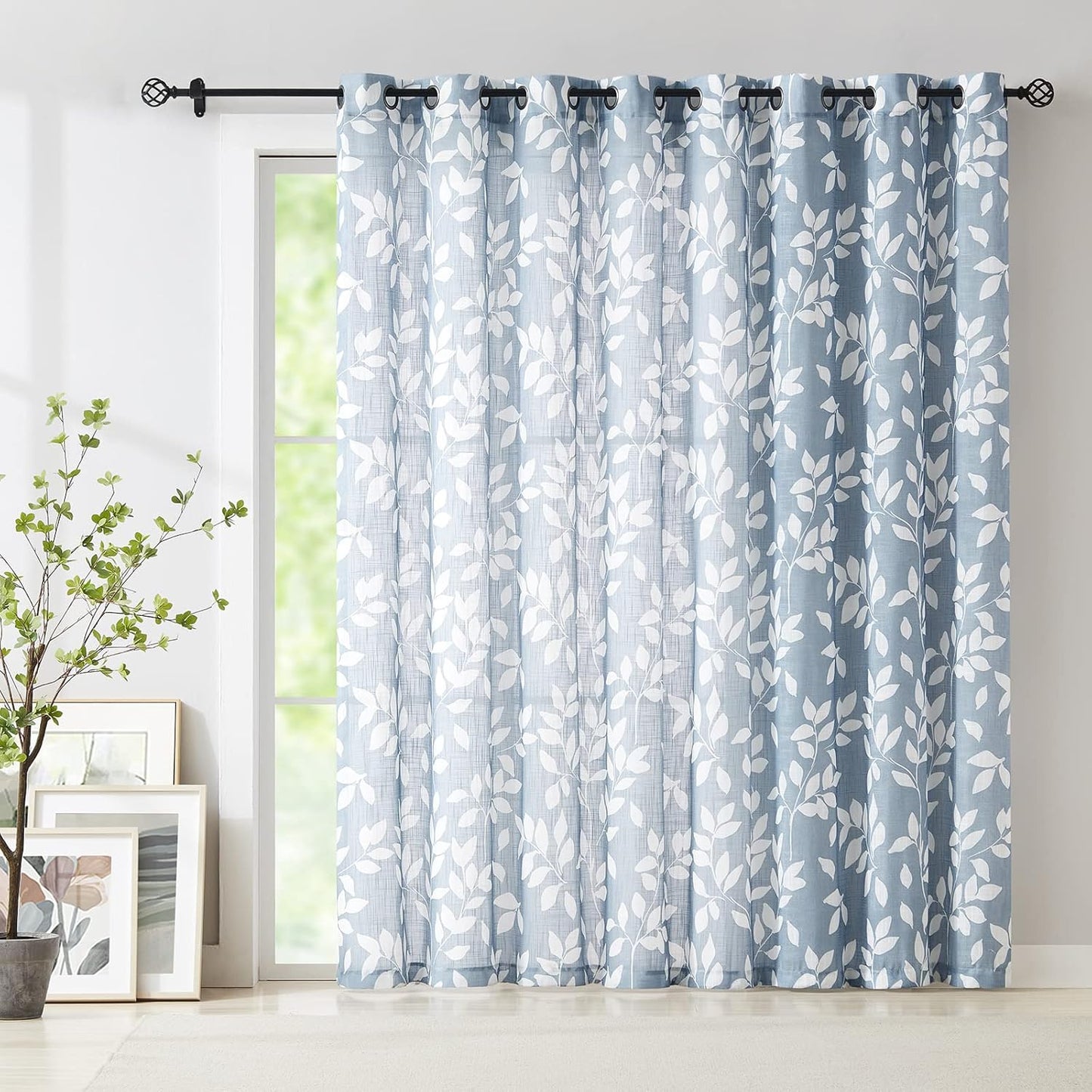 Treatmentex Sliding Glass Door Curtain with Leaf Print Design