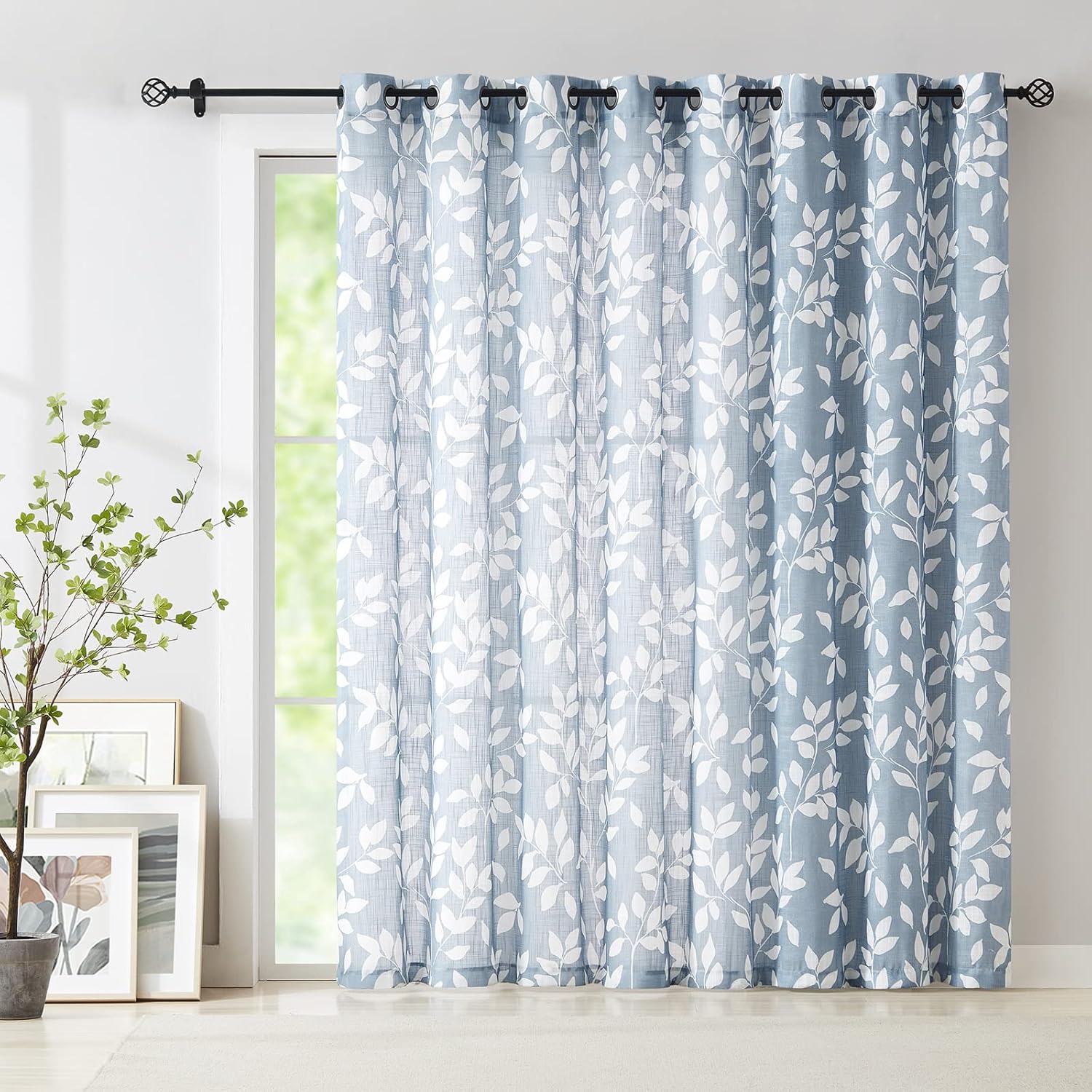 Treatmentex Sliding Glass Door Curtain with Leaf Print Design