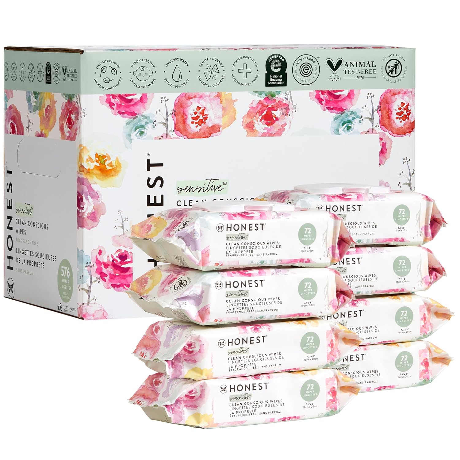 Honest Co. 99% Water Baby Wipes | Compostable, Plant-Based | Hypoallergenic, EWG Verified