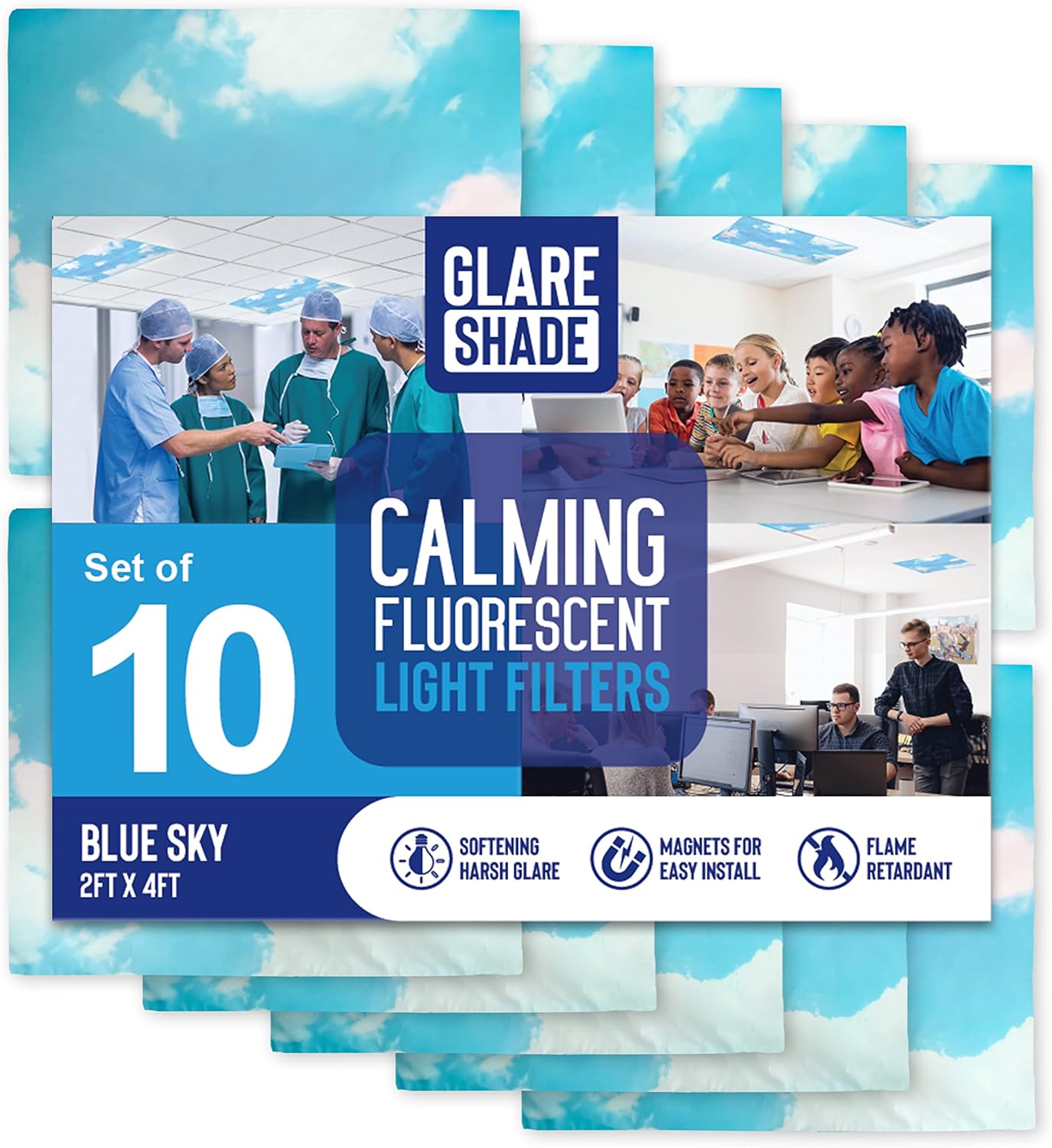 Fluorescent Light Covers for Ceiling Lights - Sky Blue Cloud