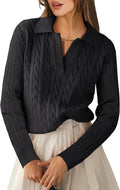 ANRABESS Womens Cable Knit V Neck Sweater - Soft Fall Pullover