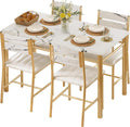 Dining Table Set for 4 with Upholstered Chairs - Compact White & Gold