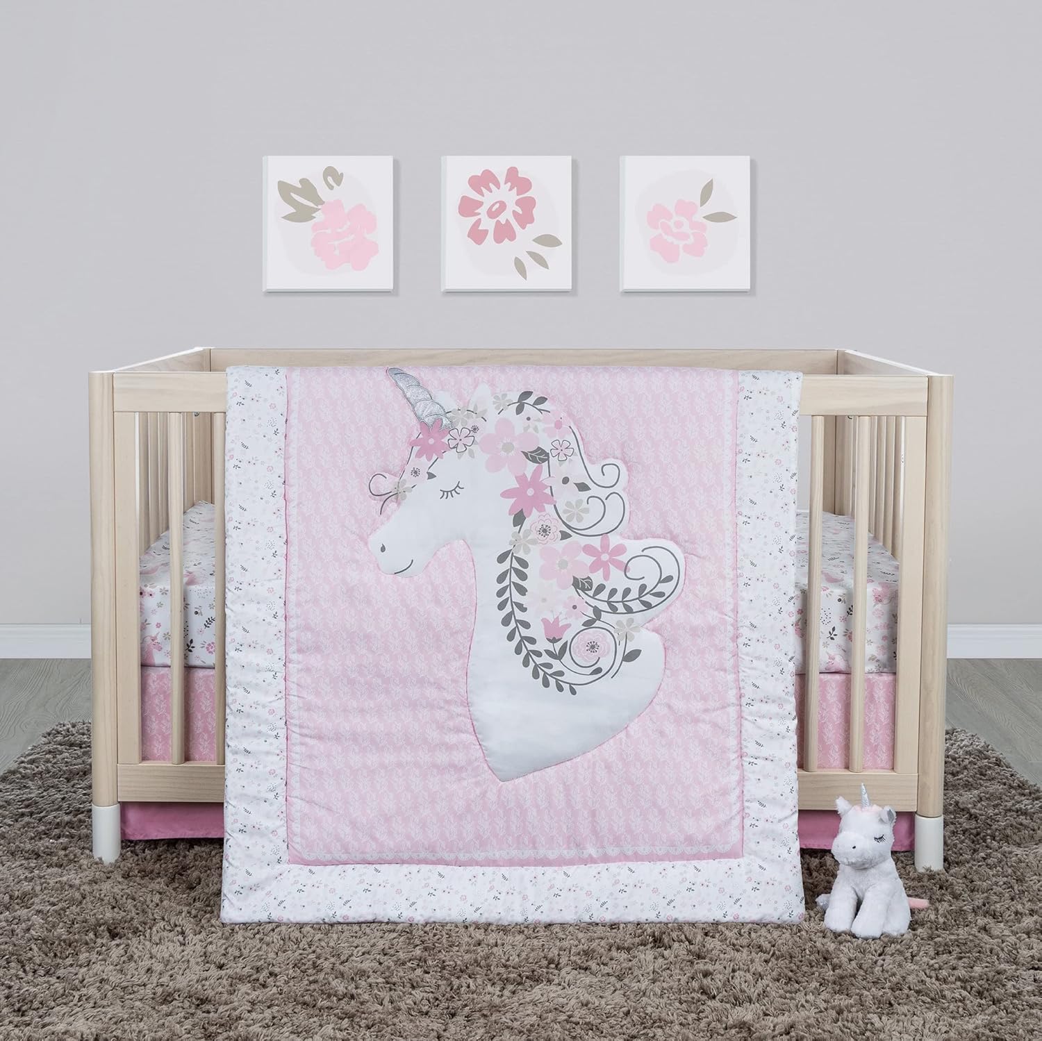 Sammy & Lou Unicorn Floral 4-Piece Baby Nursery Bedding Set